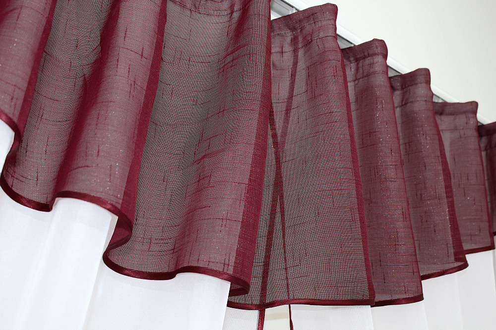 Кухонный комплект VR-Textil № 084к шторки с ламбрекеном бордовый с белым 265х170 см (52-0265) Киев - изображение 3
