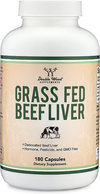 Говяжья печень травяного откорма Double Wood Grass Fed Beef Liver 1000 mg (на 2 капсули), 180capsules Луцк - изображение 1