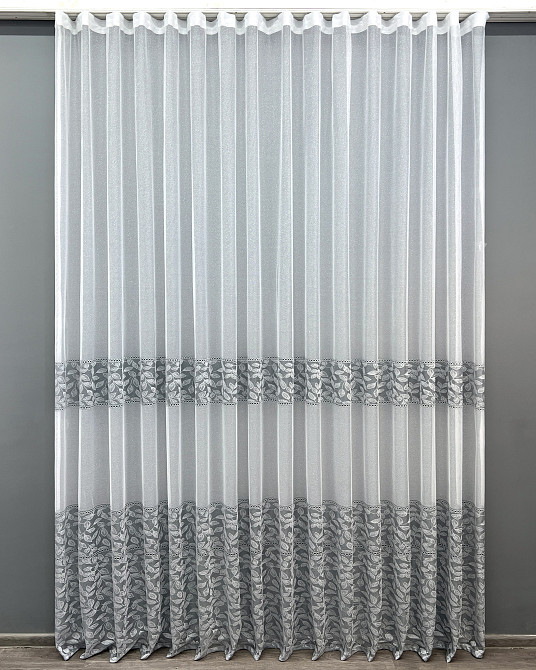 Тюль VR-Textil 2010т Жакард Білий з сірим 400х270 см (42-1074) Київ - фото 2