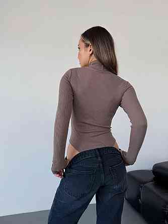 Женский стильный боди высококачественный турецкий рубчик-мустанг на флисе Мокко, 46/48 Одесса