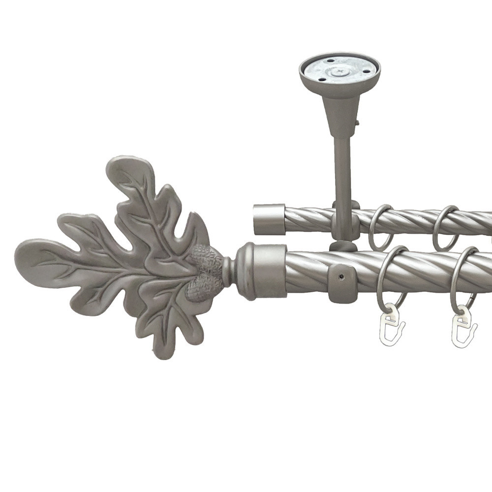 Карниз Orvit Листок Дуба металевий дворядний відкритий до стелі скручена труба кільце металеве Сатин 25\16 мм 200 см (00-00024099) Львів - фото 1