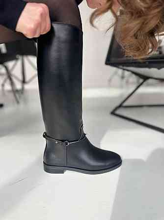 Olli Стильні чоботи жіночі зимові на низькому ходу шкіряні C-2-1590 чорні теплі євро-хутро (612 Коломия