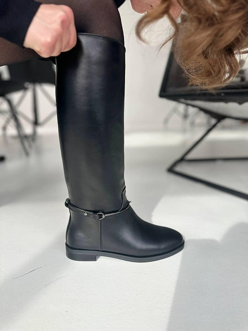 Olli Стильні чоботи жіночі зимові на низькому ходу шкіряні C-2-1590 чорні теплі євро-хутро (612 Коломия - фото 4