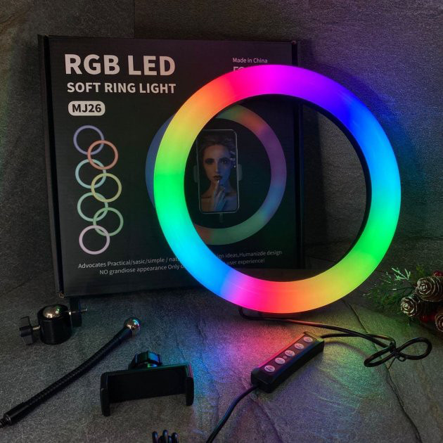 Светильник для селфи с эффектом заката RGB LED RING MJ26, Кольцевая лампа для блогеров GB-61 Львов - изображение 1