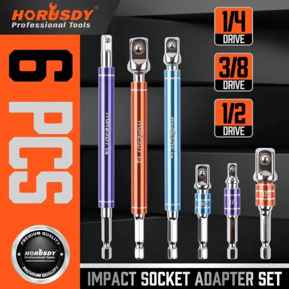 HORUSDY Набор адаптеров для ударных насадок для электродрели, 6 предметов, с цветными втулками Полтава - изображение 1