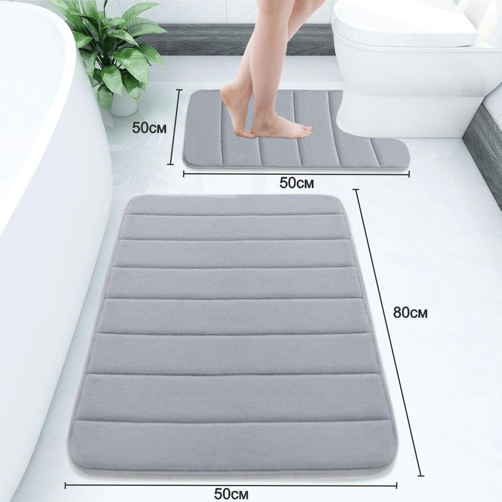 Набор 2 коврика для ванной Aquarius с эффектом памяти 50х80 см, U-образный 50х50 см Серый в полоску Буча - изображение 2
