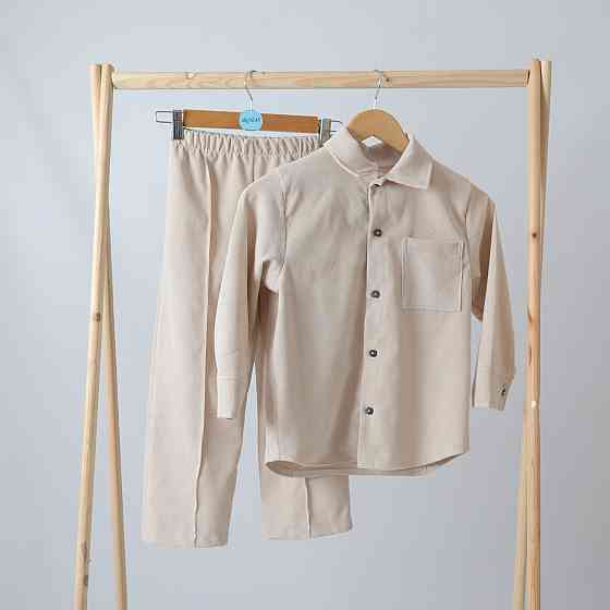 Святковий вельветовий костюм бежевого кольору для хлопчика костюм до школи сорочка + штани 92 Кам'янець-Подільський