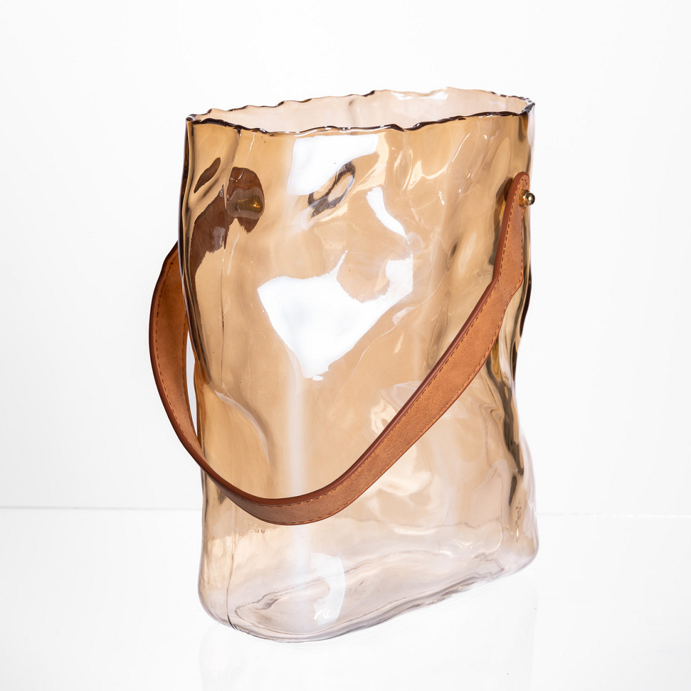 Подарункова скляна ваза сумочка з ручкою 18×9×25 (см) декоративна ваза 2.8 (л) для квітів Коричневий HP-19-157-1 Київ - фото 3