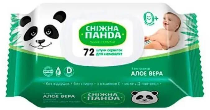 Серветки вологі дитячі без спирту з екстрактом алое для чутливої шкіри новонароджених 72 шт. Сніжна Панда Кривий Ріг - фото 1