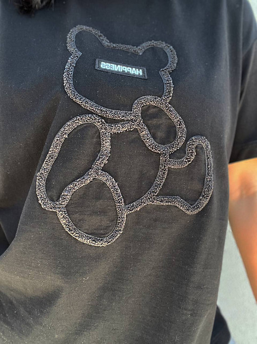 Футболка женская Pepper&mint 24-86 махровый мишка впереди оверсайз черная, черный, S Киев - изображение 6