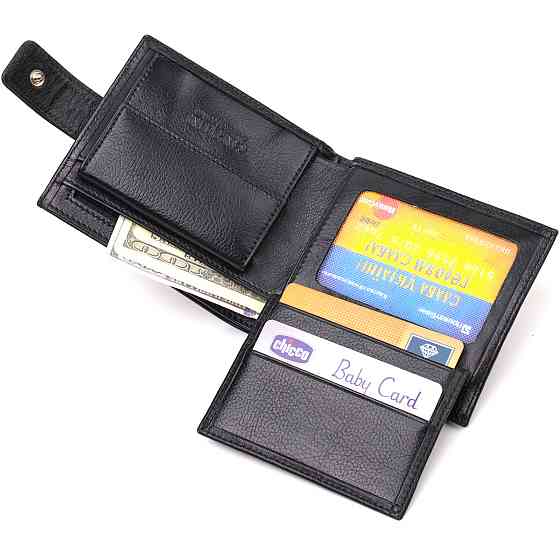 Практичный кошелек для мужчин горизонтального формата из натуральной гладкой кожи CANPELLINI 21772 Черный Киев