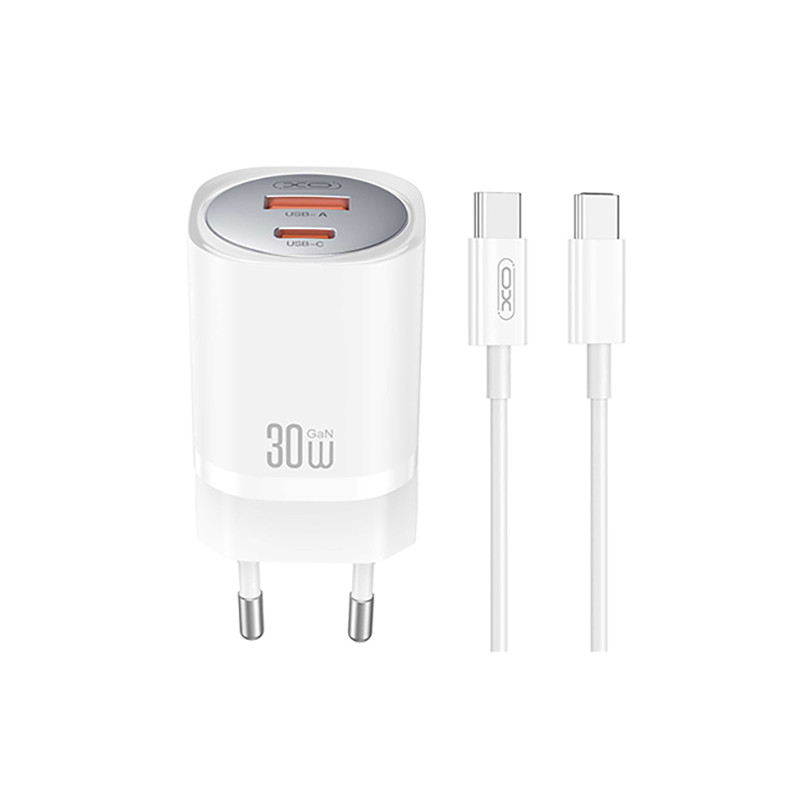 Сетевое зарядное устройство XO CE21 PD30W/PPS33W 1USB-A+1USB-C + Type-C кабель белый Львов - изображение 1