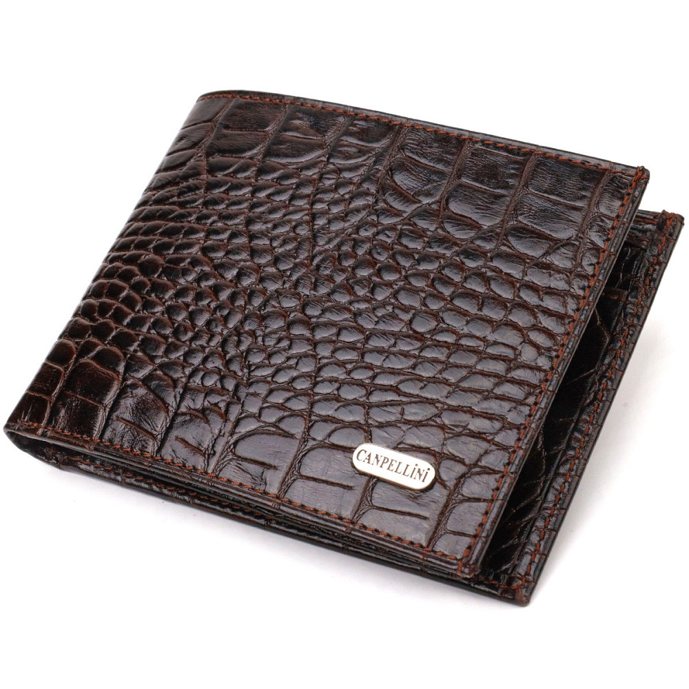 Модний гаманець для чоловіків з натуральної шкіри з тисненням під крокодила CANPELLINI 21926 Коричневий Київ - фото 10