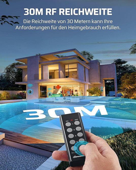 Радіорозетка DEWENWILS 16A 3680W IP44 з пультом програмована 5 шт для вулиці дальність 30 м чорна Київ - фото 4