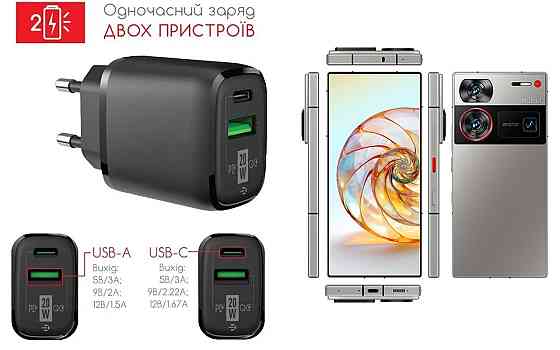 Сетевое зарядное устройство для nubia Z60, nubia Z60 Ultra, 20W 3A, Quick Charge 3.0 Киев
