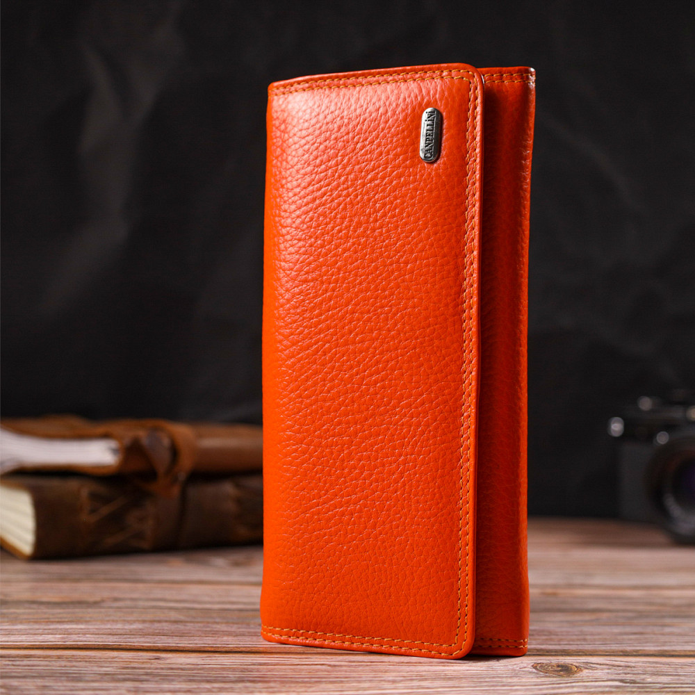 Яркий женский кошелек из натуральной зернистой кожи CANPELLINI 21706 Оранжевый Киев - изображение 8