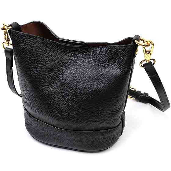 Шкіряна жіноча сумка з автономною косметичкою всередині Vintage 22363 Чорна Київ