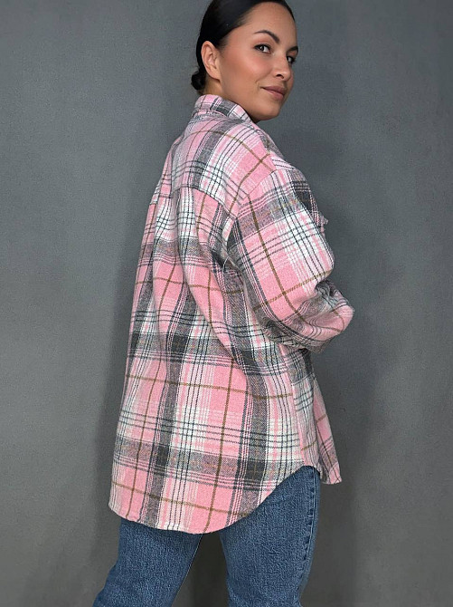 Рубашка женская YZY 223 клетчатая оверсайз теплая байка, розовый, one size Киев - изображение 9