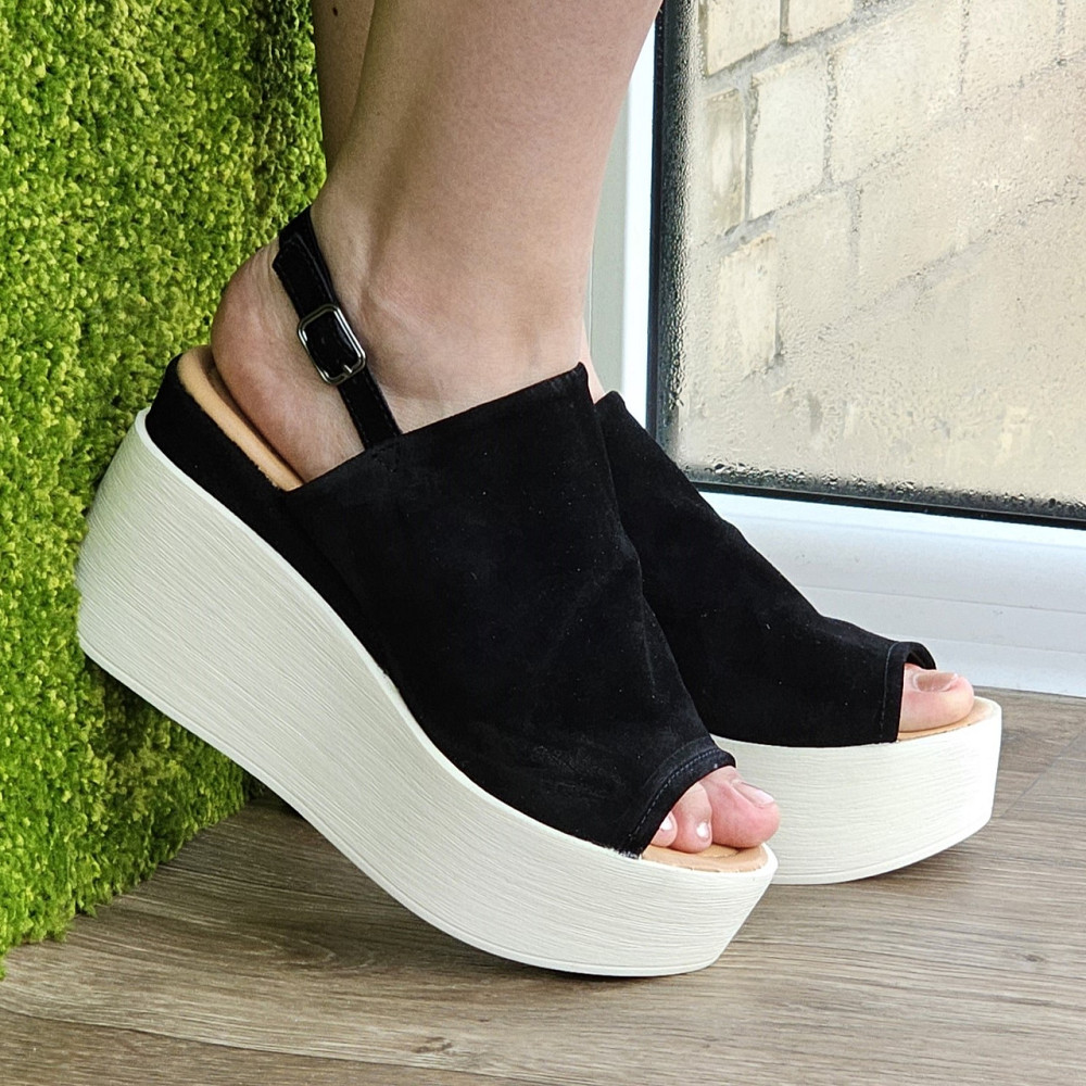 Жіночі Босоніжки на Танкетці Замшеві Сандалії на платформі Чорні Літні (розміри: 36,37,38,39,40) — 47 Дніпро - фото 3