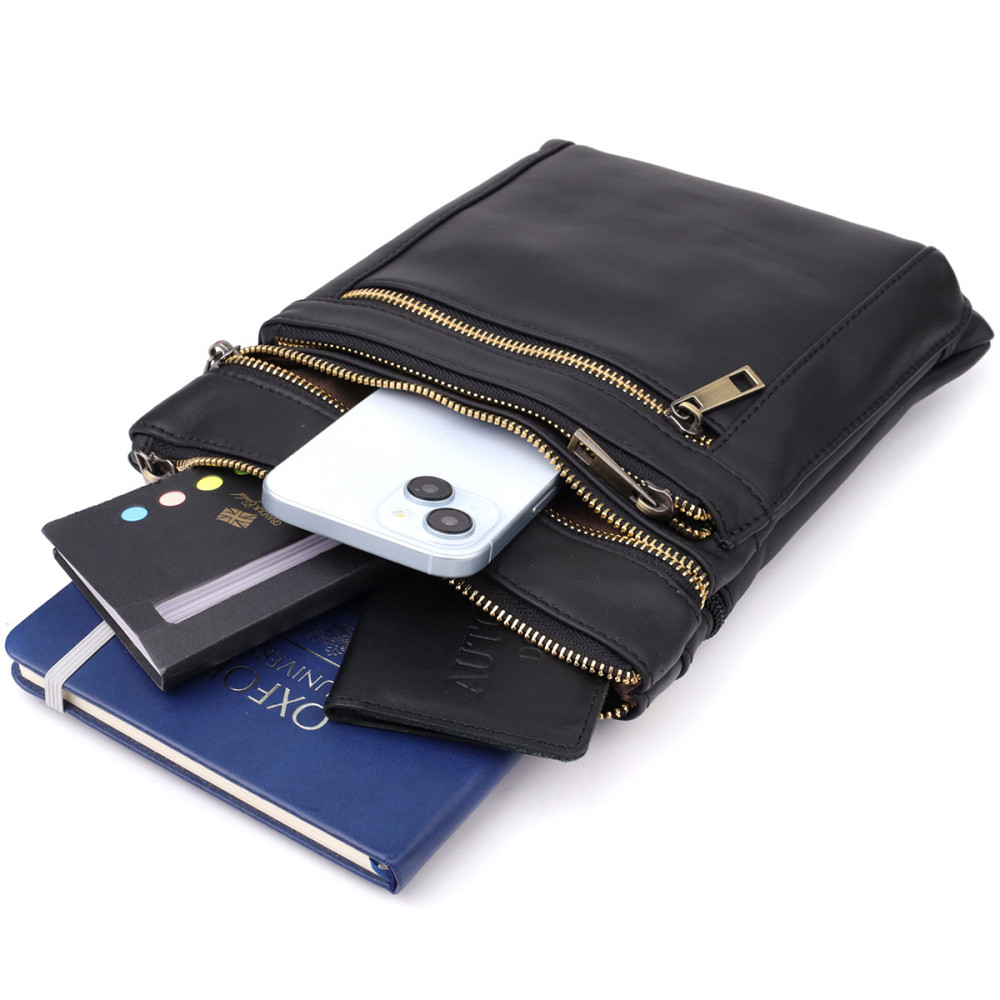 Повсякденна чоловіча сумка з натуральної шкіри Vintage 23037 Чорний Київ - фото 4