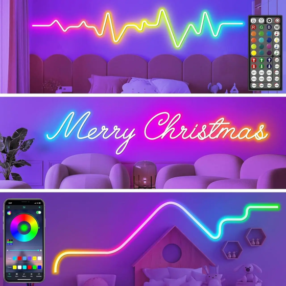 Неонова RGB LED-стрічка LETIANPAI 6 м, керування з телефона та пульта, музичний режим, 29 ефектів, таймер, IP65 Київ