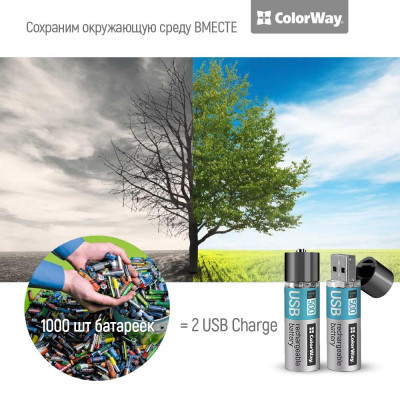 Акумулятор ColorWay AA USB 1200 mAh 1.5V R6 * 2 (CW-UBAA-02) Вінниця - фото 4