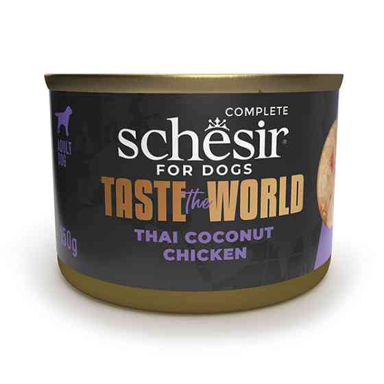 Schesir Taste the World Chicken Thai Coconut ШЕЗИР КУРИЦА ПО-ТАЙСКИ в бульоне натуральные консервы для собак, влажный корм, банка 150г Киев