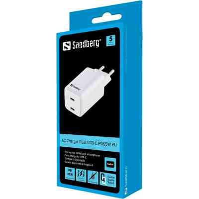 Зарядное устройство Sandberg 2xUSB 65W (2xUSB-C) Gan III (441-56) Винница