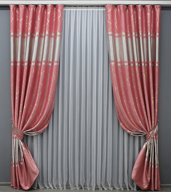 Комплект готовых штор VR-Textil Софт Лиана № 461ш Розовый 140х270 см 2 шт (39-847) Киев - изображение 2