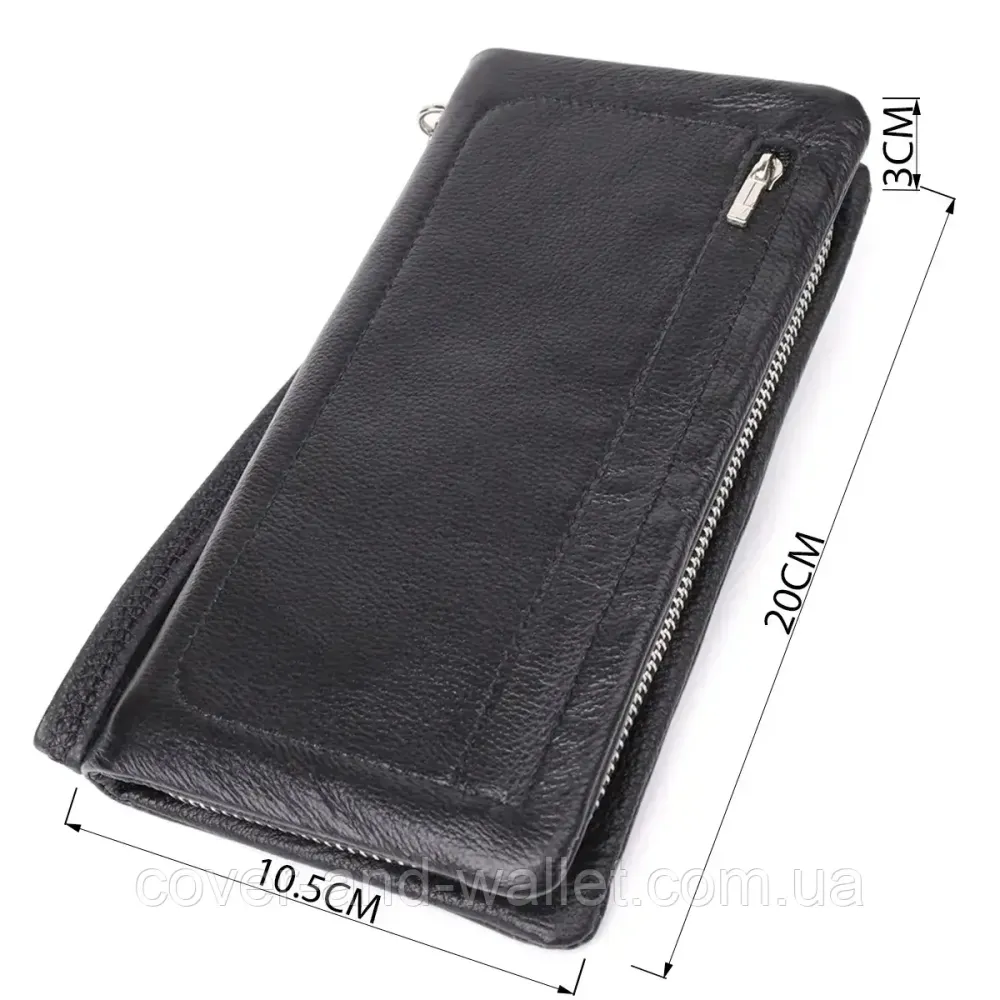 Кожаный кошелек-клатч с отделением под телефон черного цвета ST 669 Киев - изображение 2