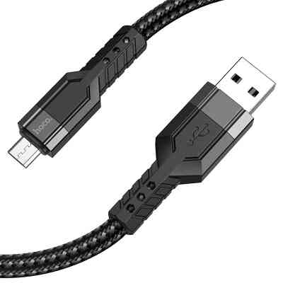 Дата кабель USB 2.0 AM to Micro 5P 1.2m 2.4A nylon aluminum U110 black HOCO (6931474770585) Винница