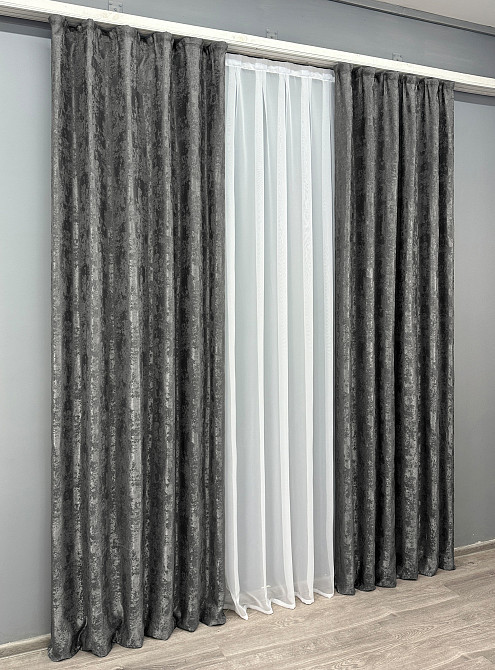 Комплект готовых штор VR-Textil Жакард Sultan XO № 1123ш Графитовый 100х290 см 2 шт (31-926) Киев - изображение 4