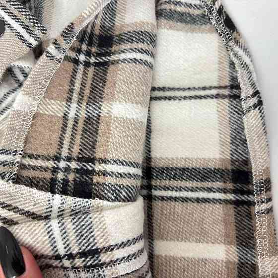 Дитяча тепла кашемірова сорочка в бежеву клітинку з капюшоном, для хлопчика, для дівчинки Кам'янець-Подільський