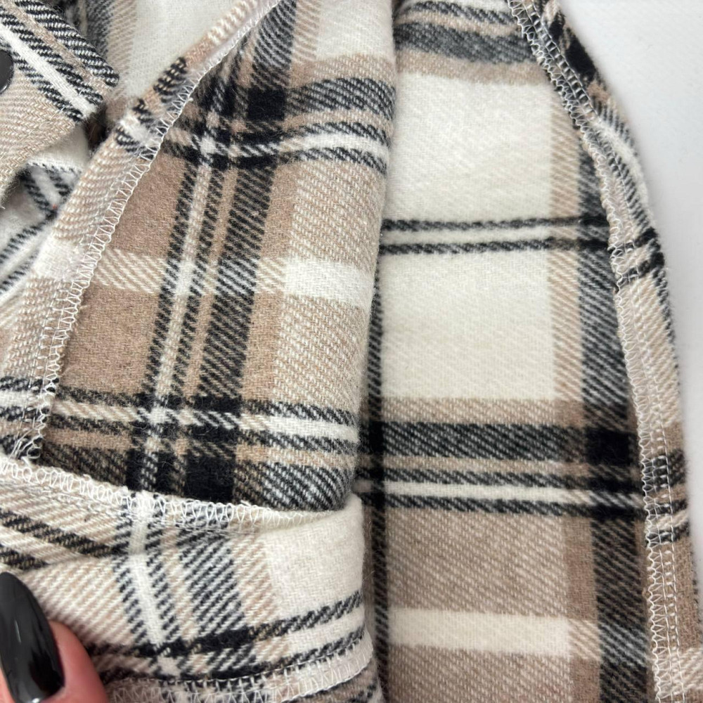 Детская теплая кашемировая рубашка в бежевую клетку с капюшоном, для мальчика, для девочки Каменец-Подольский - изображение 3