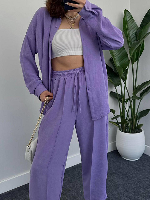 Жіночий легкий брючний костюм-двійка: сорочка та штани американський креп Лаванда, 44/46 Одеса - фото 4