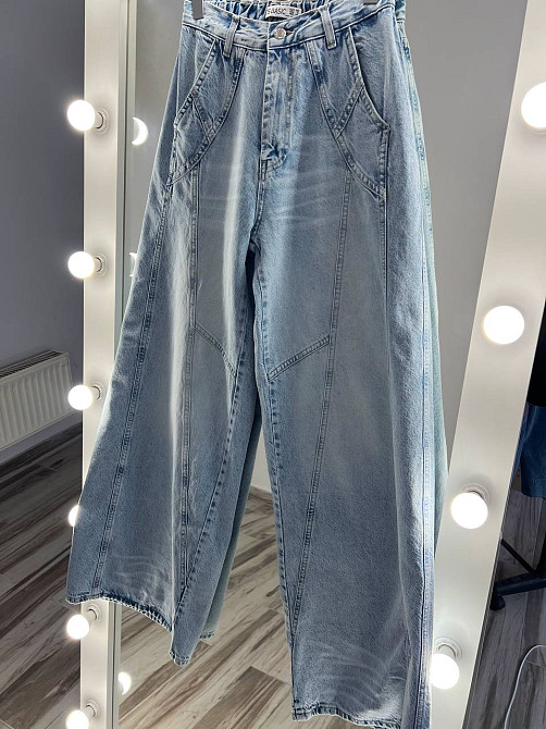 Джинси жіночі Its Basic 3805 MEGA BAGGY jeans трендові шви широкі кльош косі кишені довгі блакитні, блакитний, 34, 34, 68 см, 100 см Київ - фото 20