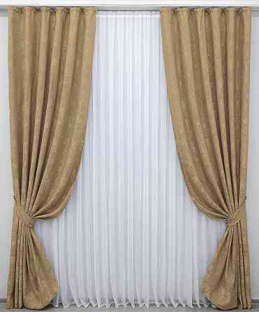 Комплект готових штор VR-Textil Жакард Sultan YL № 1205ш Медово-золотистий 150х270 см 2 шт (33-0015) Київ