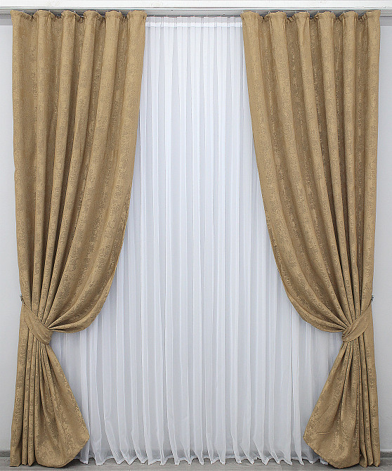 Комплект готових штор VR-Textil Жакард Sultan YL № 1205ш Медово-золотистий 150х270 см 2 шт (33-0015) Київ - фото 2