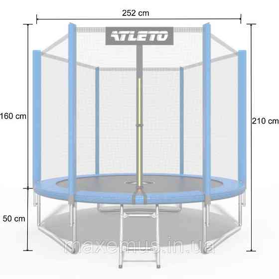 Батут детский Atleto Pro 252 см с защитной сеткой и лестницей батут для детей синий Мостиська