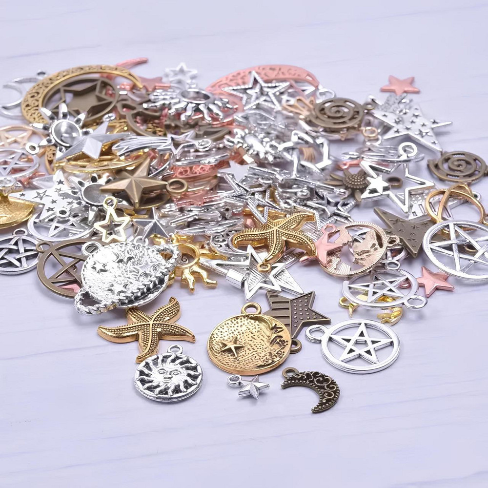 Набір підвісок місяць, сонце, зірки RESTEQ 50 шт. Металеві підвіски для рукоділля. Набір талісманів Київ - фото 3