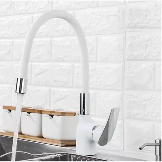 Змішувач для кухні Frap F4453-03 з гнучким виливом, білий/хром Київ