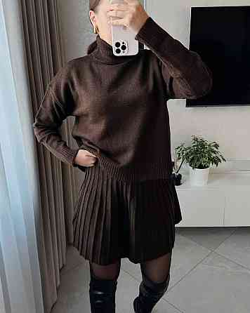 Женский уютный теплый костюм: свитер и юбка мелкая машинная вязка Одесса