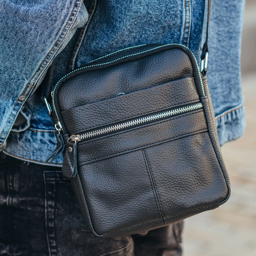 Сумка-барсетка чоловіча 19х22х5, месенджер через шкіряне плече Tiding Bag BON6165 чорний Київ - фото 7