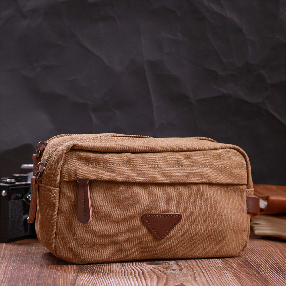 Барсетка для чоловіків на два відділення з якісного текстилю Коричневий (Vintage) Київ - фото 3