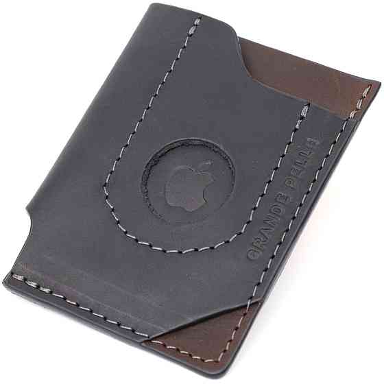 Цікавий картхолдер з утримувачем для Apple AirTag з натуральної шкіри Чорний (GRANDE PELLE) Київ