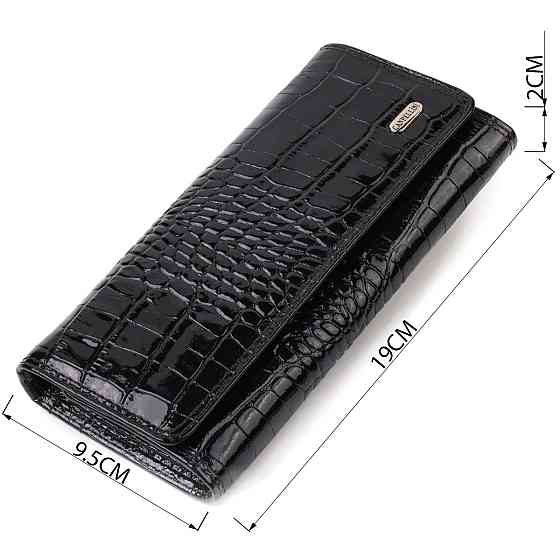 Стильный женский кошелек из лакированной натуральной кожи с тиснением под крокодила CANPELLINI 21707 Черный Киев