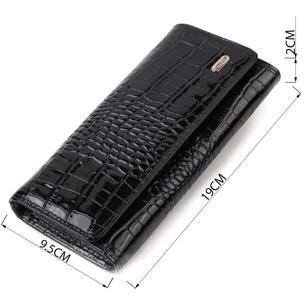 Стильный женский кошелек из лакированной натуральной кожи с тиснением под крокодила CANPELLINI 21707 Черный Киев - изображение 3
