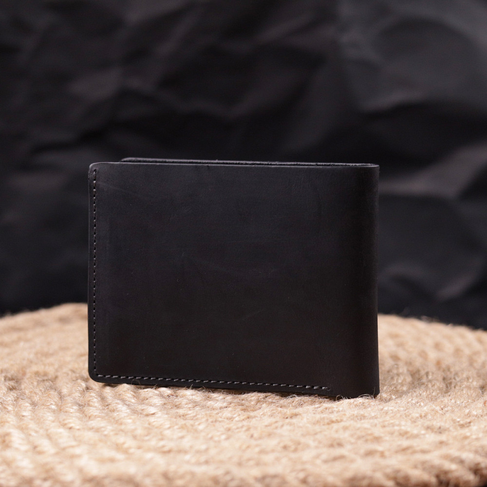 Практичный кожаный кошелек в два сложения Черный (GRANDE PELLE) Киев - изображение 3