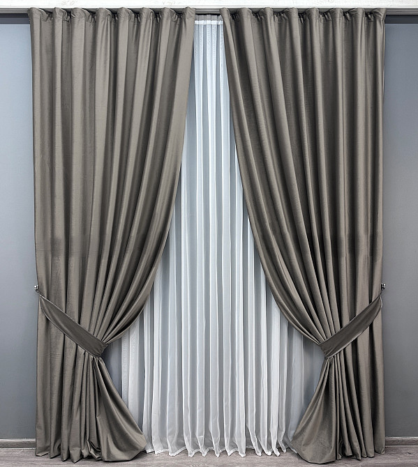 Комплект готових штор VR-Textil Оксамит (бархат) № 1553ш Сірий 140х295 см 2 шт (39-0064) Київ - фото 2