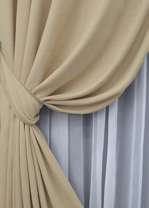 Комплект готовых штор VR-Textil Микровелюр Petek № 1491ш Бежевый 150х290 см 2 шт (33-0356) Киев - изображение 5